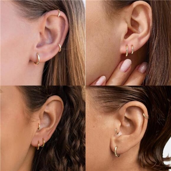 5 Pairs Small Gold Hoop Earrings Hypoallergenic 316L Stainless Steel - Picture 4 of 6